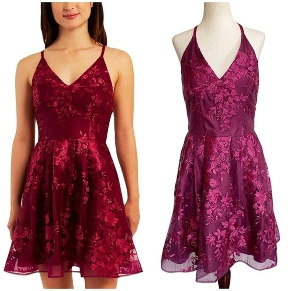 BCX Womens Juniors Embroidered Mini Fit & Flare Magenta‎ Dress 11